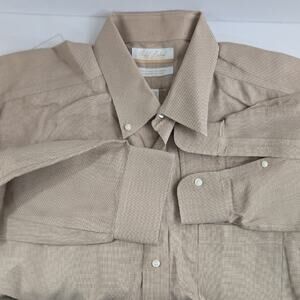 Gold Label Roundtree & Yorke Men's Button-Up Shirt Beige 100% Cotton Twill